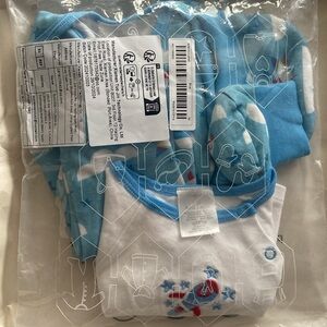 NWOT Blue Baby Outfit Set with Rocket Print | Size 0-3M | Patit Lapin